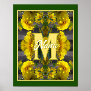 Anpassad monogram med din initiala namn gula blomm poster