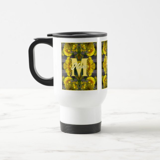 Anpassad monogram med din initiala namn gula blomm resemugg (Vänster)