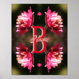 Anpassad monogram med din initiala namn röda blomm poster