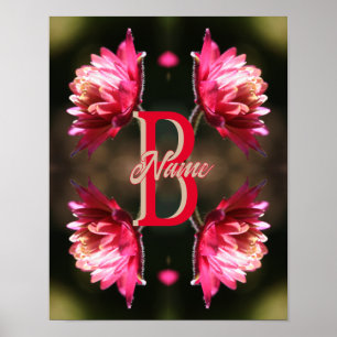 Anpassad monogram med din initiala namn röda blomm poster