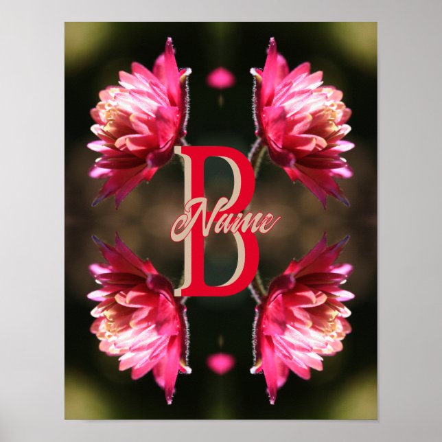 Anpassad monogram med din initiala namn röda blomm poster (Framsidan)