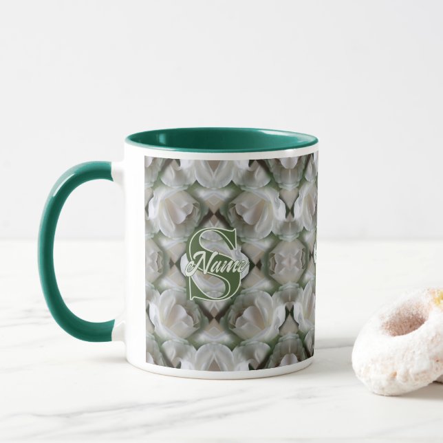 Anpassad monogram med din initiala namn vit ros mugg (Med munk)