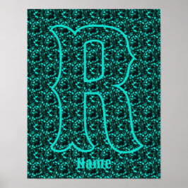 Anpassad Monogram Med Ditt Initialnamn Turkos Poster