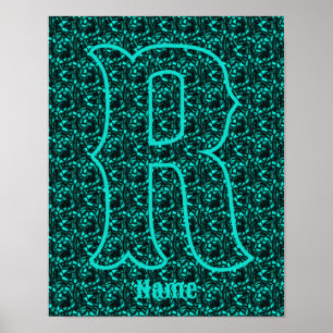 Anpassad Monogram Med Ditt Initialnamn Turkos Poster