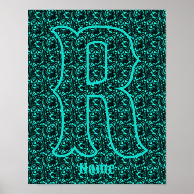 Anpassad Monogram Med Ditt Initialnamn Turkos Poster (Framsidan)