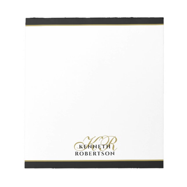 Anpassad monogram minimalistisk svart guld stilful anteckningsblock (Framsida)