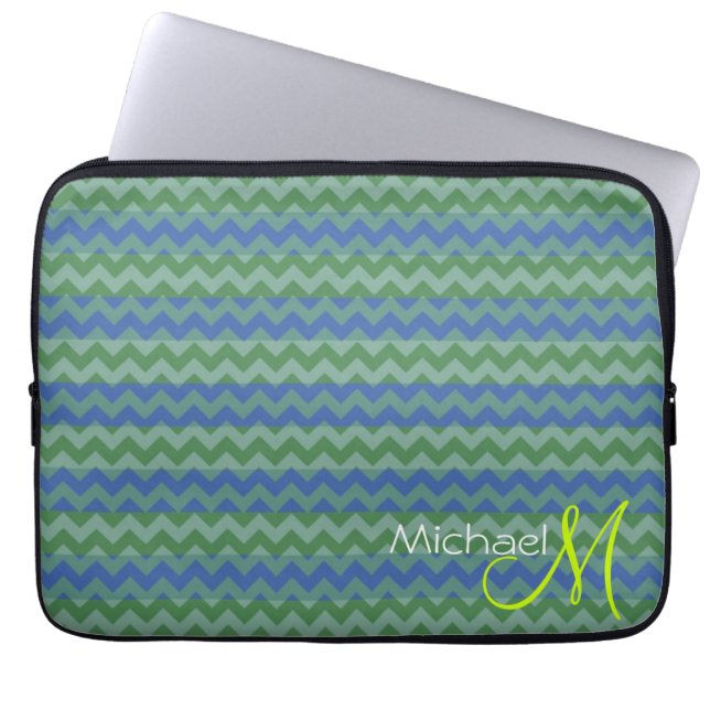 Anpassad monogram mintgrön chevron sicksack laptop fodral (Framsidan)
