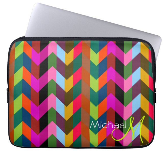 Anpassad monogram modern chevron sicksack 2 laptop sleeve (Framsidan)