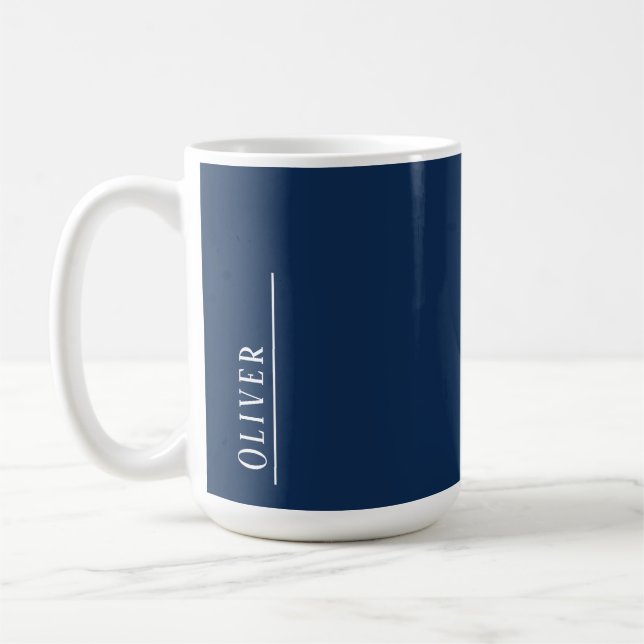 Anpassad monogram, modern mörkblå  kaffemugg (Vänster)