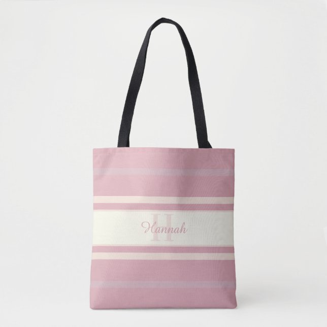 Anpassad monogram namn elegant rosablommig rosa tygkasse (Framsida)