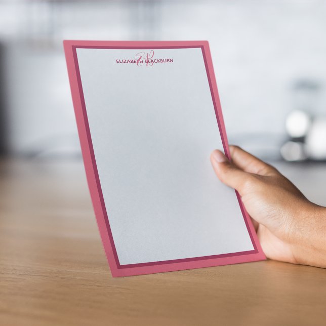 Anpassad Monogram Namn Initialer Magenta Blush Kan Brevpapper (Custom Personalized Name Monogram Initials Magenta Stationery)