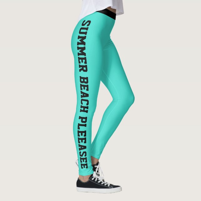 Anpassad Monogram Namn Klassisk Turkos Söt Svart  Leggings (Höger)
