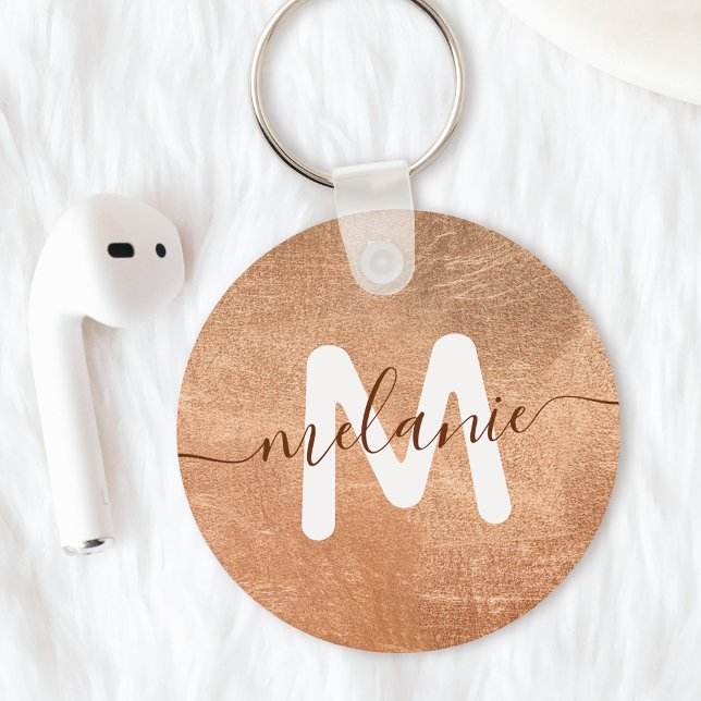 Anpassad Monogram Namn Rosa Guld Folie Lyx Nyckelring (Skapare uppladdad)