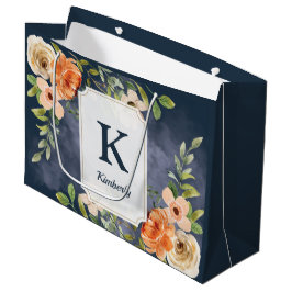 Anpassad monogram navy och persika blommig