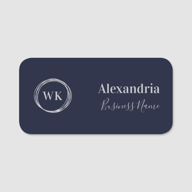 Anpassad Monogram Navy Silver Anställd Namnbricka (Framsida)