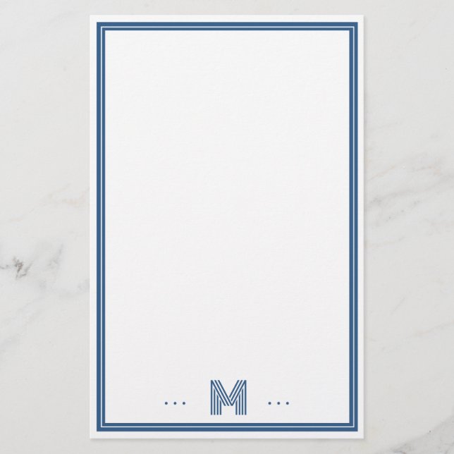 Anpassad Monogram Navyblå Kant Brevpapper (Framsida)