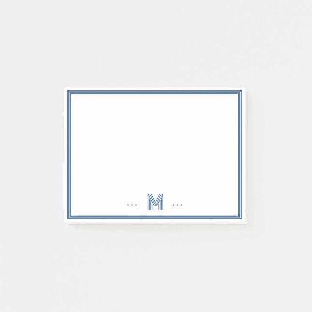 Anpassad Monogram Navyblå Kant Post-it Block (Framsida)