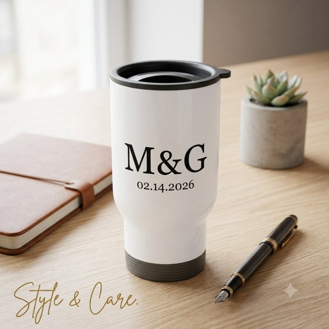 Anpassad Monogram och Datum Personlig Resemugg (Custom Monogram and Date Personalized Travel Mug)