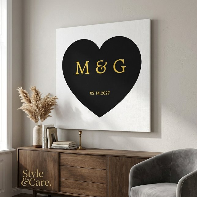 Anpassad monogram och datum symbol för kärlek canvastryck (Custom Monogram and Date Symbol of Love Canvas Print)