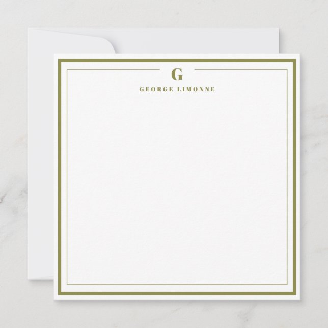 Anpassad monogram olivgrön kant pappersvaror  anteckningskort (Framsida)