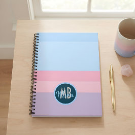 Anpassad monogram Pastellrosa & Blå rand Anteckningsbok