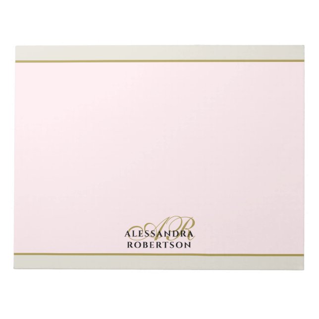 Anpassad monogram Pastellrosa Guld Beige Sand Chic Anteckningsblock (Framsida)