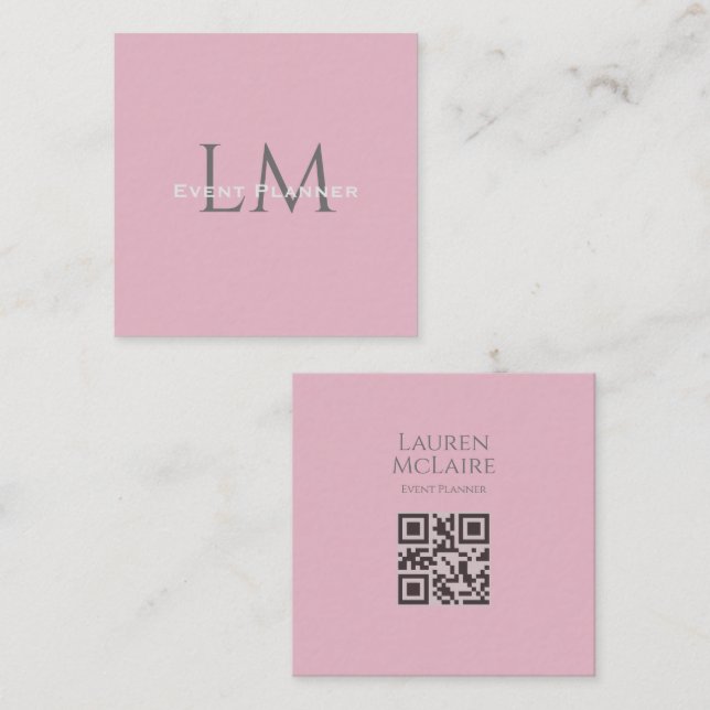 Anpassad monogram QR visitkort Rosa Taupe (Fram/baksida)