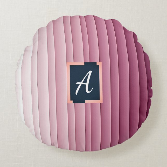Anpassad monogram rosa gradient vertikal  rund kudde (Framsidan)