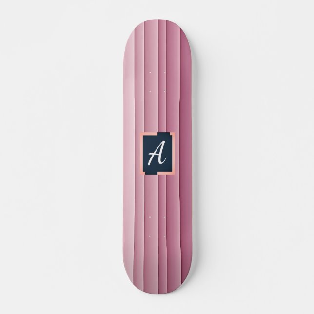 Anpassad Monogram Rosa Gradient Vertikal Skateboar Mini Skateboard Bräda 18,5 Cm (Framsida)
