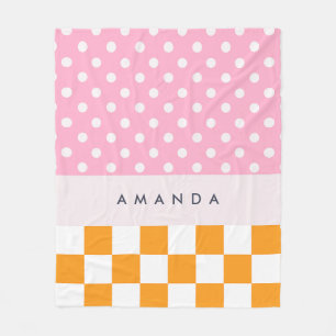 Anpassad monogram rosa orange prickig rutig fleecefilt