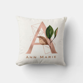 Anpassad Monogram Roséguld Blommig Initial Kudde