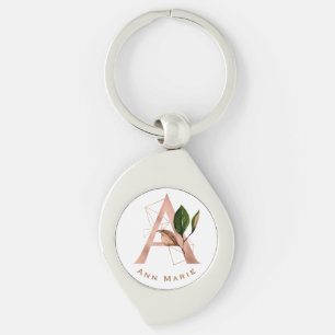 Anpassad monogram roséguld blommig initial swirl silverfärgad nyckelring