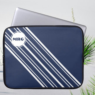 Anpassad monogram safirblå med vita ränder laptop fodral