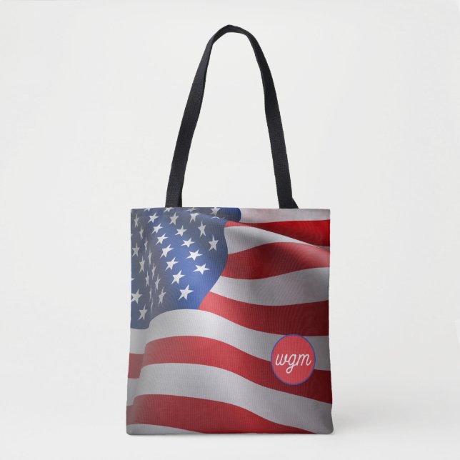 Anpassad Monogram Shopping Tote från USA FLAGGA Tygkasse (Framsida)