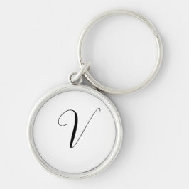 Anpassad monogram skript initial rund silverfärgad nyckelring