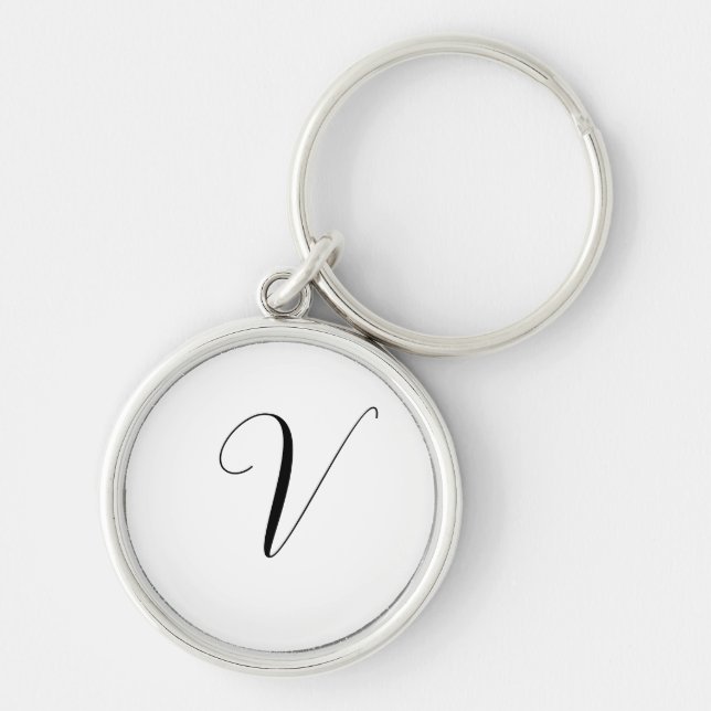 Anpassad monogram skript initial rund silverfärgad nyckelring (Framsidan)