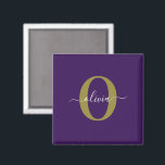 Anpassad Monogram-skript Namn Lila White Guld Magnet<br><div class="desc">Den här elegantens monogram- och snyggt-manusförfattaren namn kan ges som en gåva till en födelsedag, bröllop, möhippa, årsdag, Mors dag eller vilken tillfälle som helst. Det kan vara personlig med människans initialtid och namn. Du kan ändra teckensnitt, teckensnitt färg, storlekt teckensnitt och bakgrund färg med Verktyg i Design. Teckensnittet storlekt...</div>