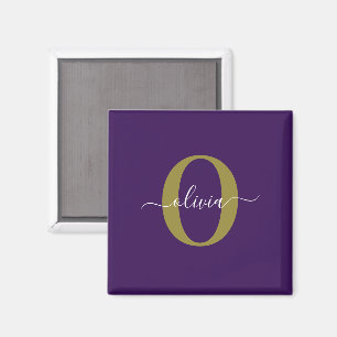 Anpassad Monogram-skript Namn Lila White Guld Magnet