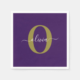 Anpassad Monogram-skript Namn Lila White Guld Pappersservett