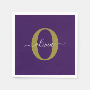 Anpassad Monogram-skript Namn Lila White Guld Pappersservett
