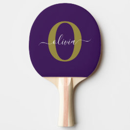 Anpassad Monogram Skriptnamn Lila Vit Guld Pingisracket