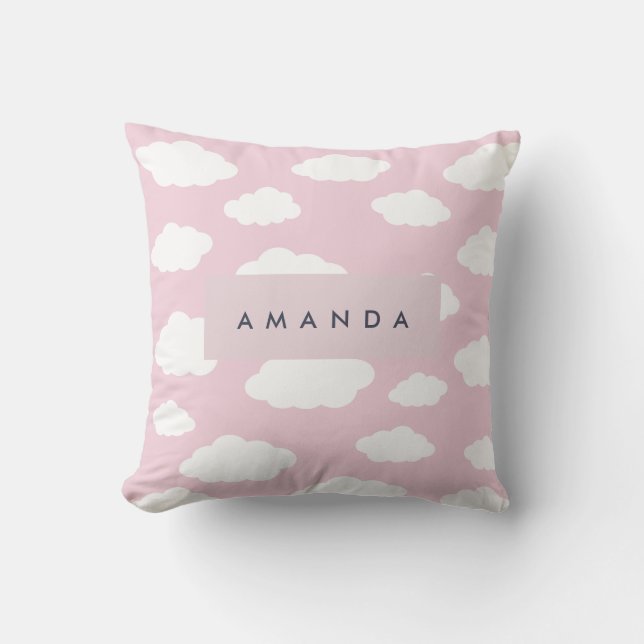 Anpassad monogram Söt flickaktig rosa molnpresente Kudde (Framsida)
