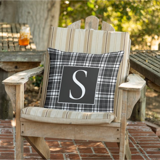 Anpassad monogram svart vit Buffalo-ruta Tartan Kudde (Stol)