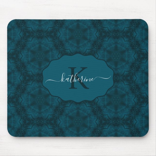 Anpassad monogram teal marinblå  musmatta (Framsidan)