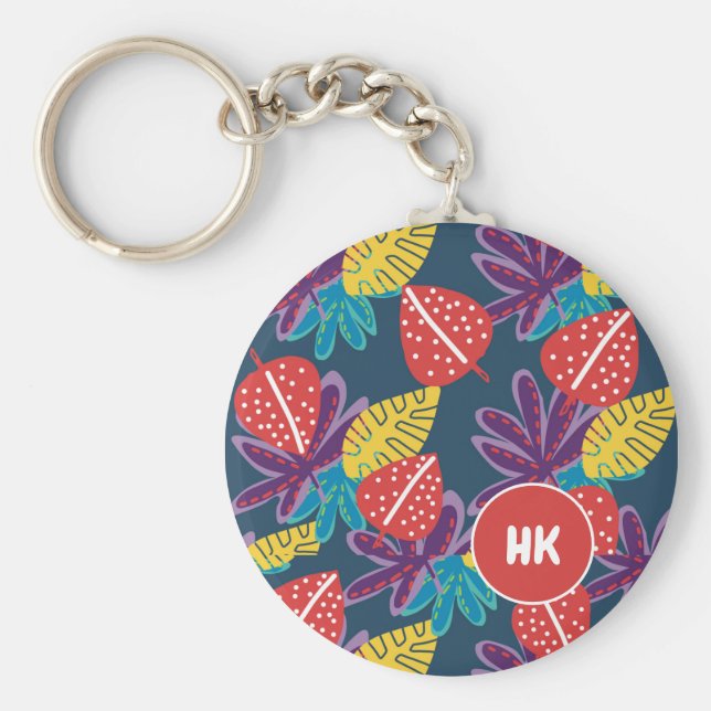 Anpassad monogram tropisk blomster hawaii exotisk nyckelring (Framsidan)