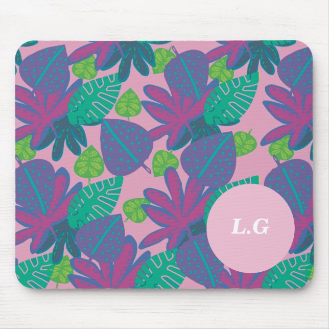 Anpassad monogram tropisk rosa färgrik modern  musmatta (Framsidan)