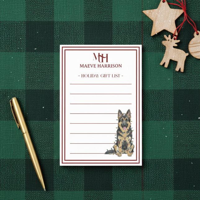 Anpassad monogram tysk schäferhund julklappslista post-it block (Gift custom holiday stationery to the dog lover in your life! )
