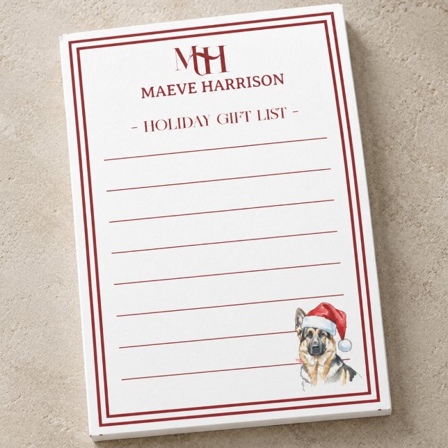 Anpassad monogram tysk shepherds julklappslista post-it block (Custom Monogram German Shepherd Holiday Gift List Post-it Notes)
