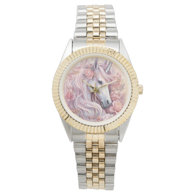 Anpassad monogram vacker enhörning armbandsur (Framsida)