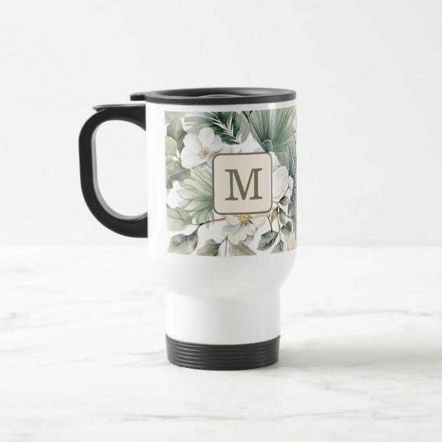 Anpassad monogram vattenfärg blommor resemugg (Vänster)